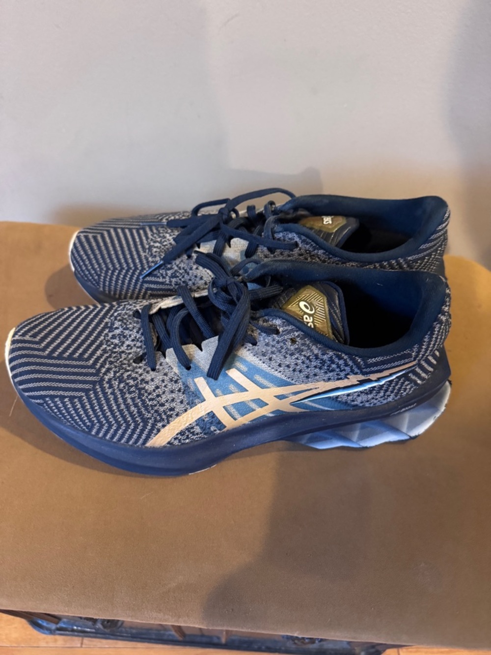 Asics Navy and Gray Knit Slip-On Running Shoes